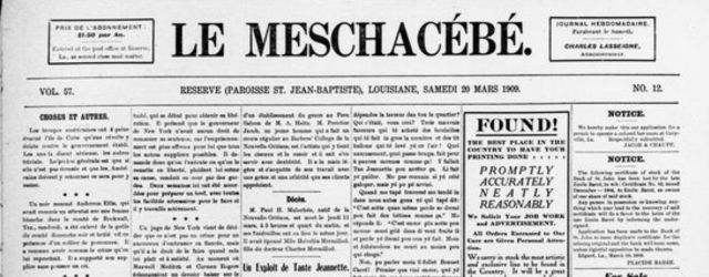 Une du journal le Meschacébé datée du 20 mars 1909