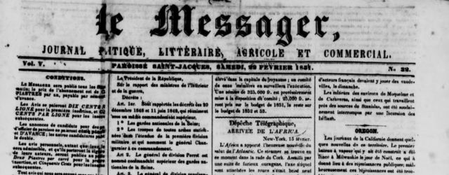 Une du journal Le Messager du samedi 22 février 1851